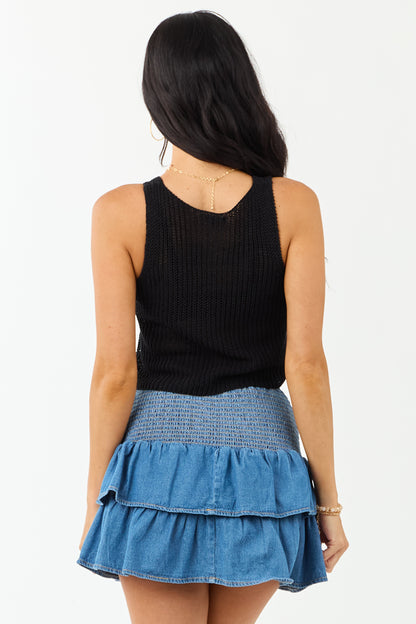 Black V Neck Cropped Rib Knit Vest