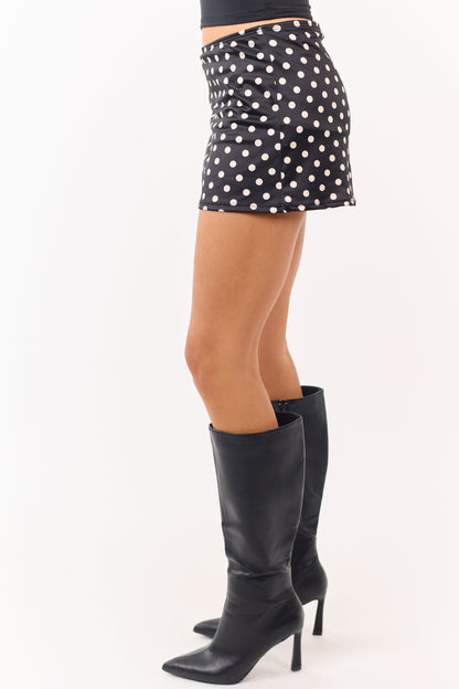 Black and Coconut Polka Dot Stretchy Mini Skort