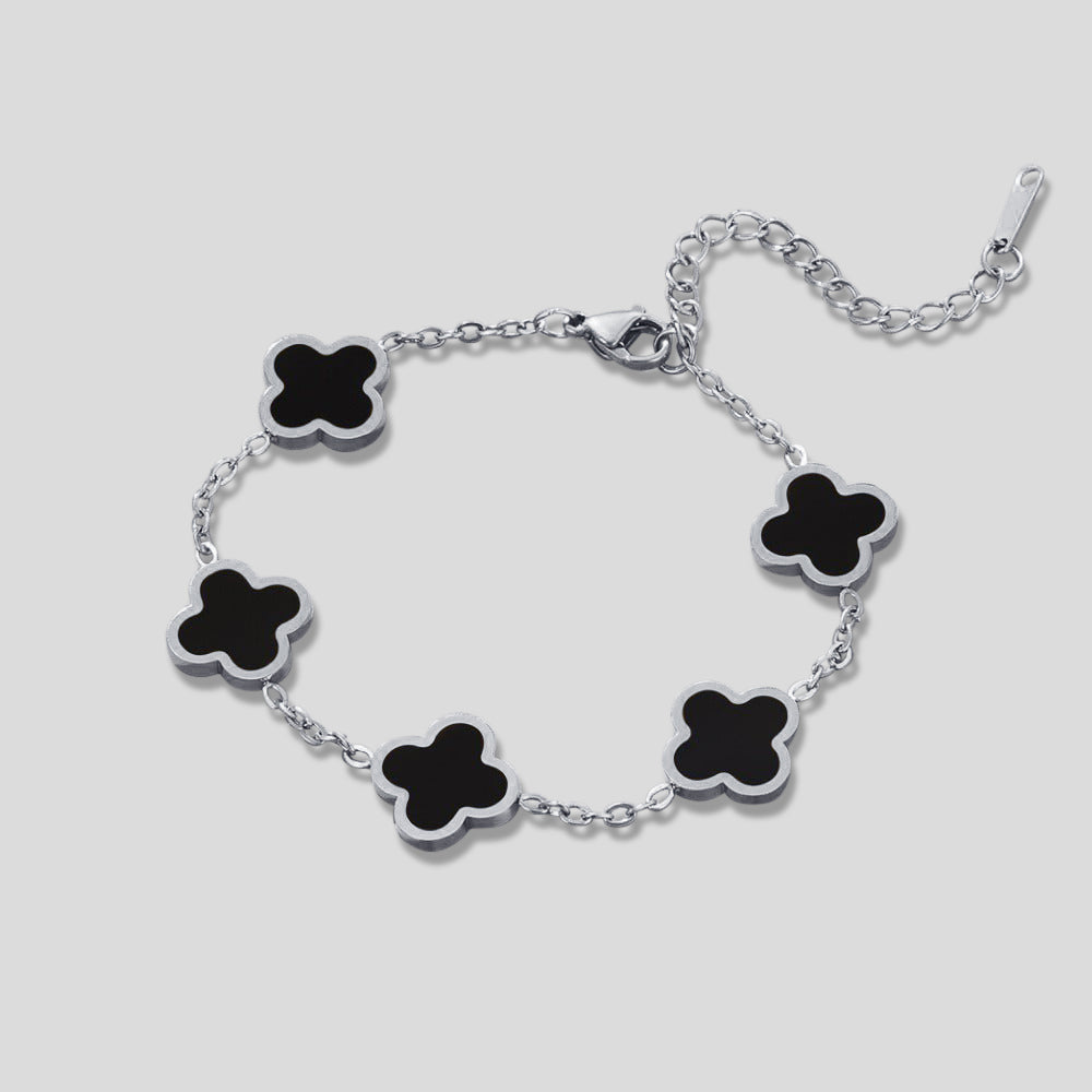 Silver Black Clover Bracelet