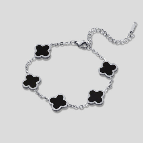 Silver Black Clover Bracelet