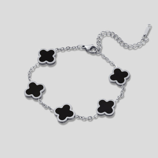 Silver Black Clover Bracelet