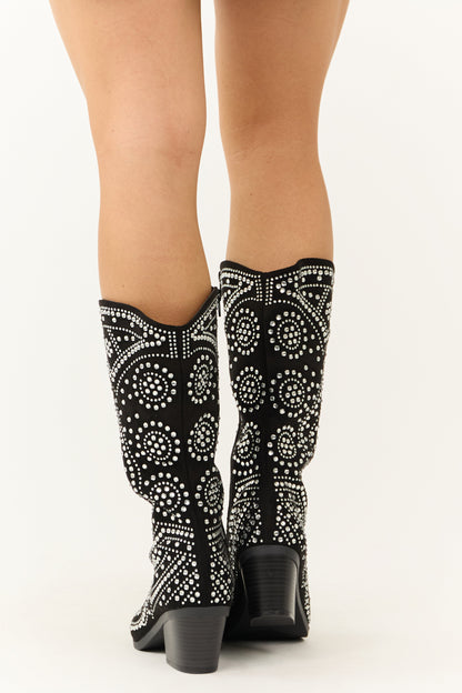 Black Rhinestone Studded Western Boots