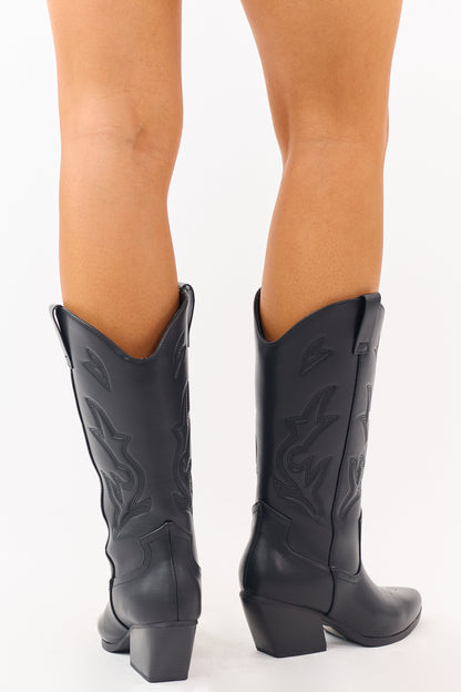 Black Western Embroidered Cowboy Boots