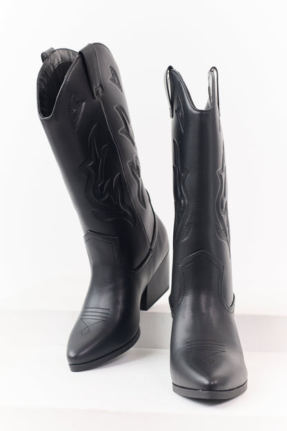 Black Western Embroidered Cowboy Boots
