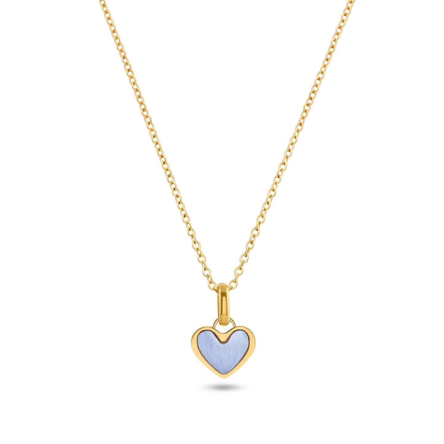 Light Blue Lace Agate Heart Necklace (Gold)