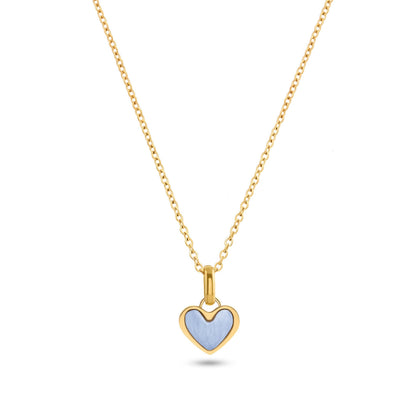 Light Blue Lace Agate Heart Necklace (Gold)