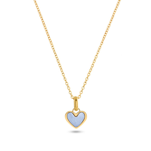 Light Blue Lace Agate Heart Necklace (Gold)