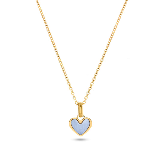 Light Blue Lace Agate Heart Necklace (Gold)
