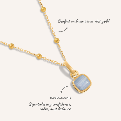 Blue Lace Agate Cushion Necklace (Gold)