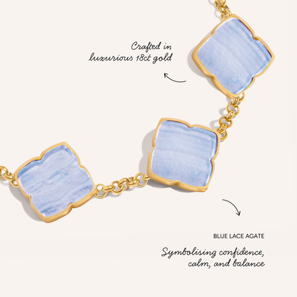 Blue Lace Agate Clover Bracelet (Gold) - TEST