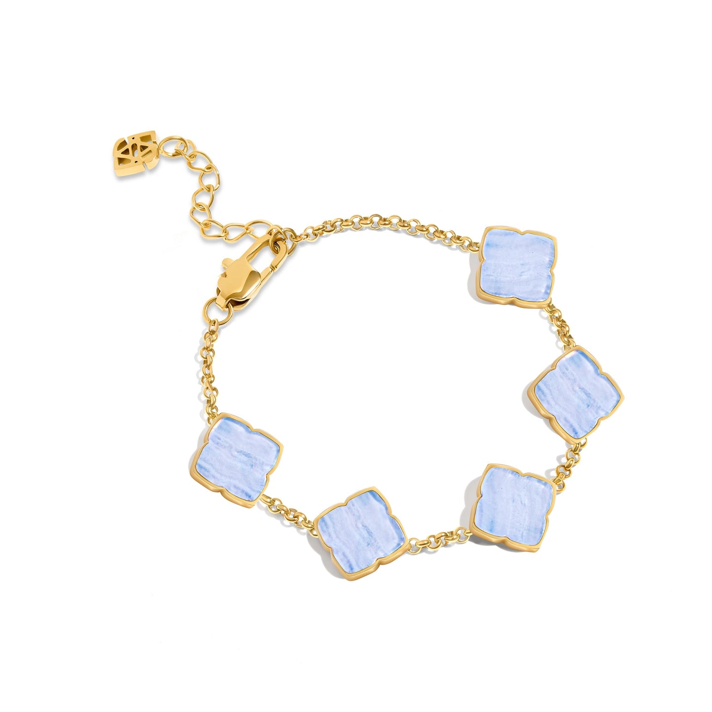 Blue Lace Agate Clover Bracelet (Gold) - TEST