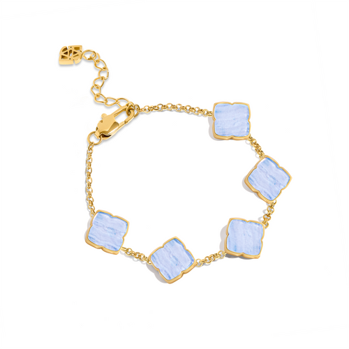 Blue Lace Agate Clover Bracelet (Gold) - TEST