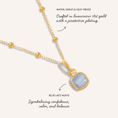 Blue Lace Agate Cushion Necklace (Gold)