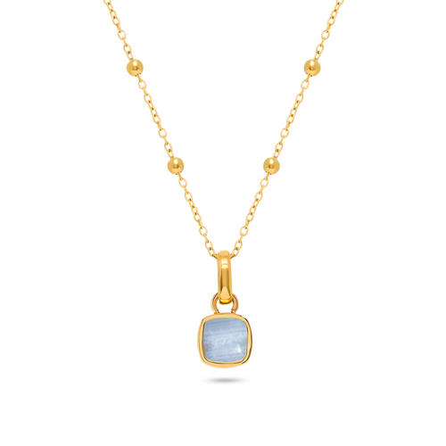 Blue Lace Agate Cushion Necklace (Gold)