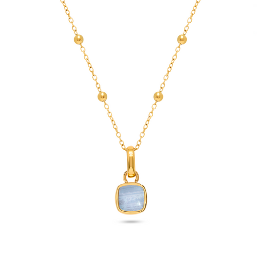 Blue Lace Agate Cushion Necklace (Gold)