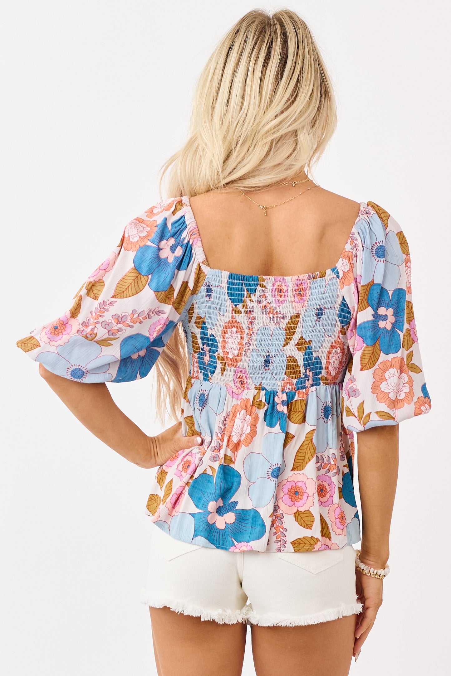 Blush Floral Print Front Twist Babydoll Top