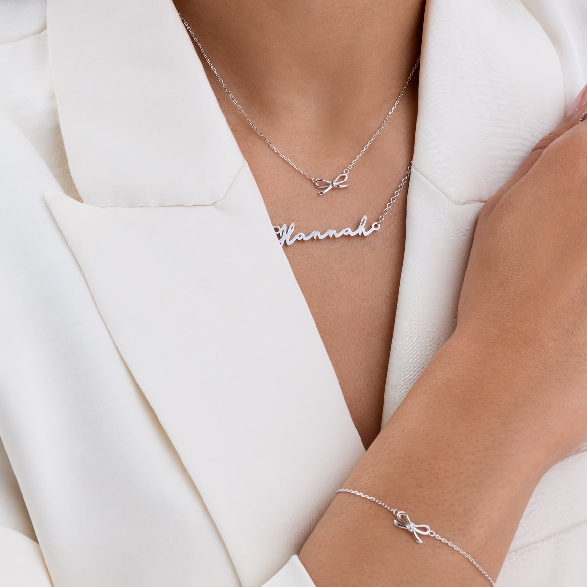 Fine Bow Jewellery Set (Silver)