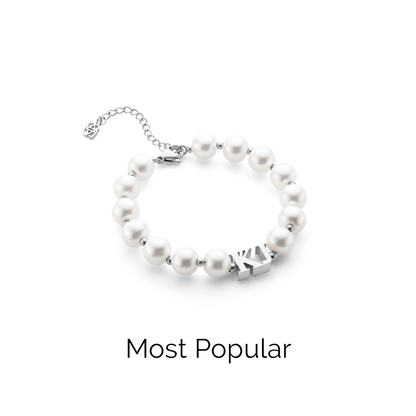 Lunar Pearl Initial Bracelet (Silver)