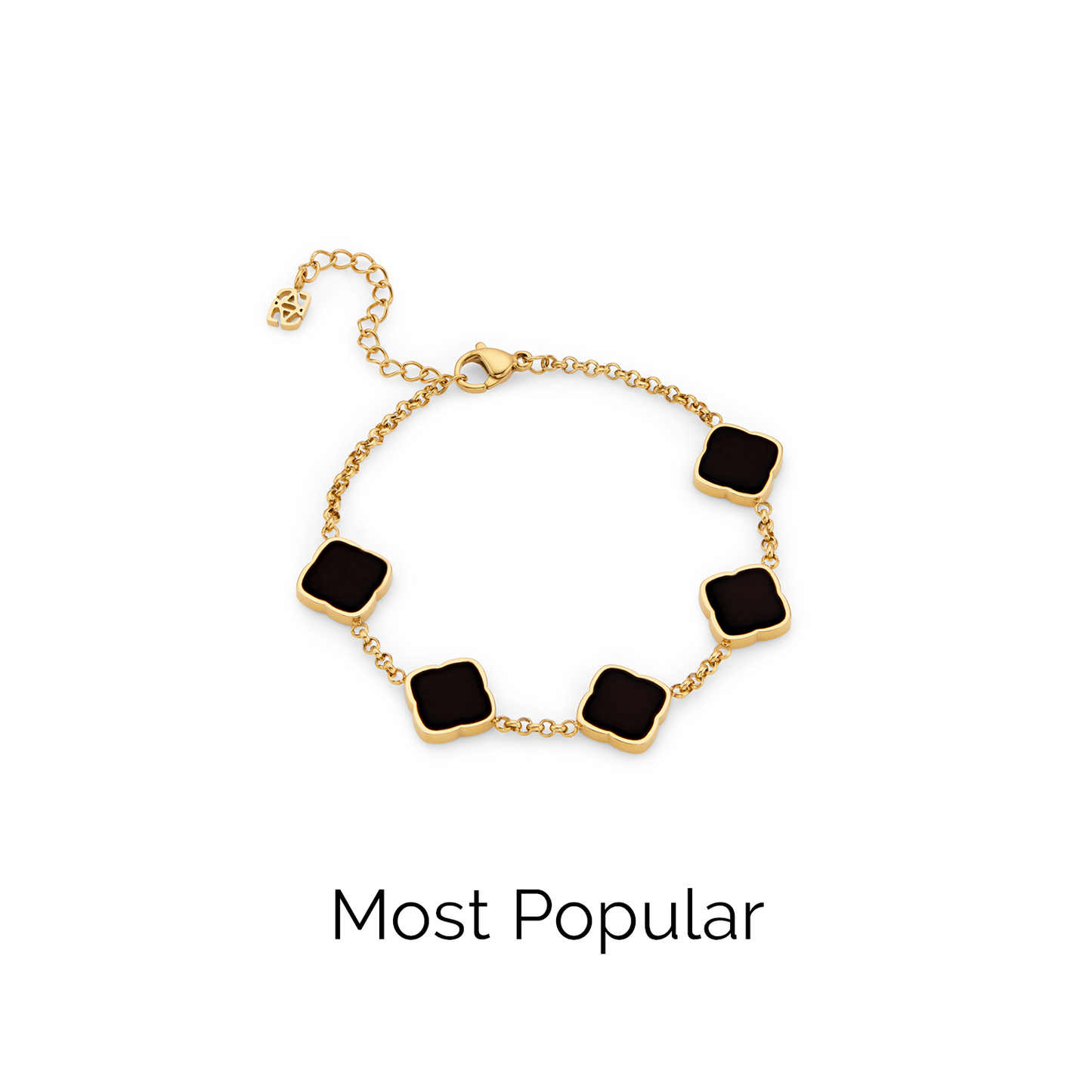 Black Enamel Multi Clover Bracelet - Gold