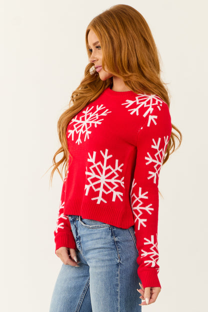 Bright Scarlet Long Sleeve Snowflake Sweater