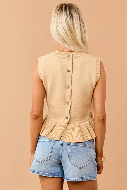 Brown Sugar Cotton Rib Knit Back Button Down Sweater Vest
