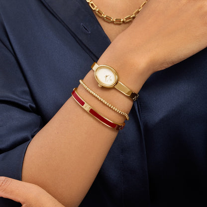 Mini Icon Burgundy Initial Bangle (Gold)