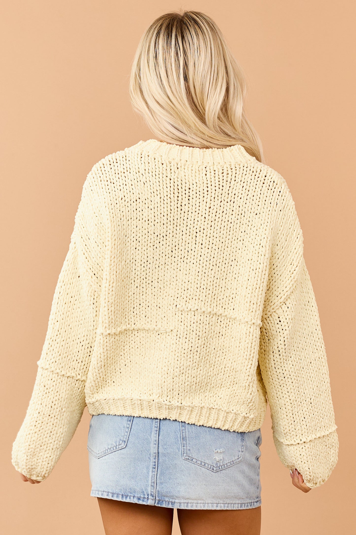 Buttercream Chenille Open Knit Bubble Sleeve Sweater