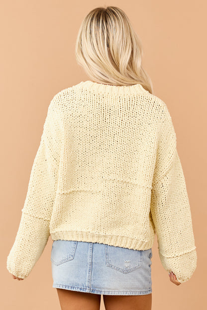 Buttercream Chenille Open Knit Bubble Sleeve Sweater