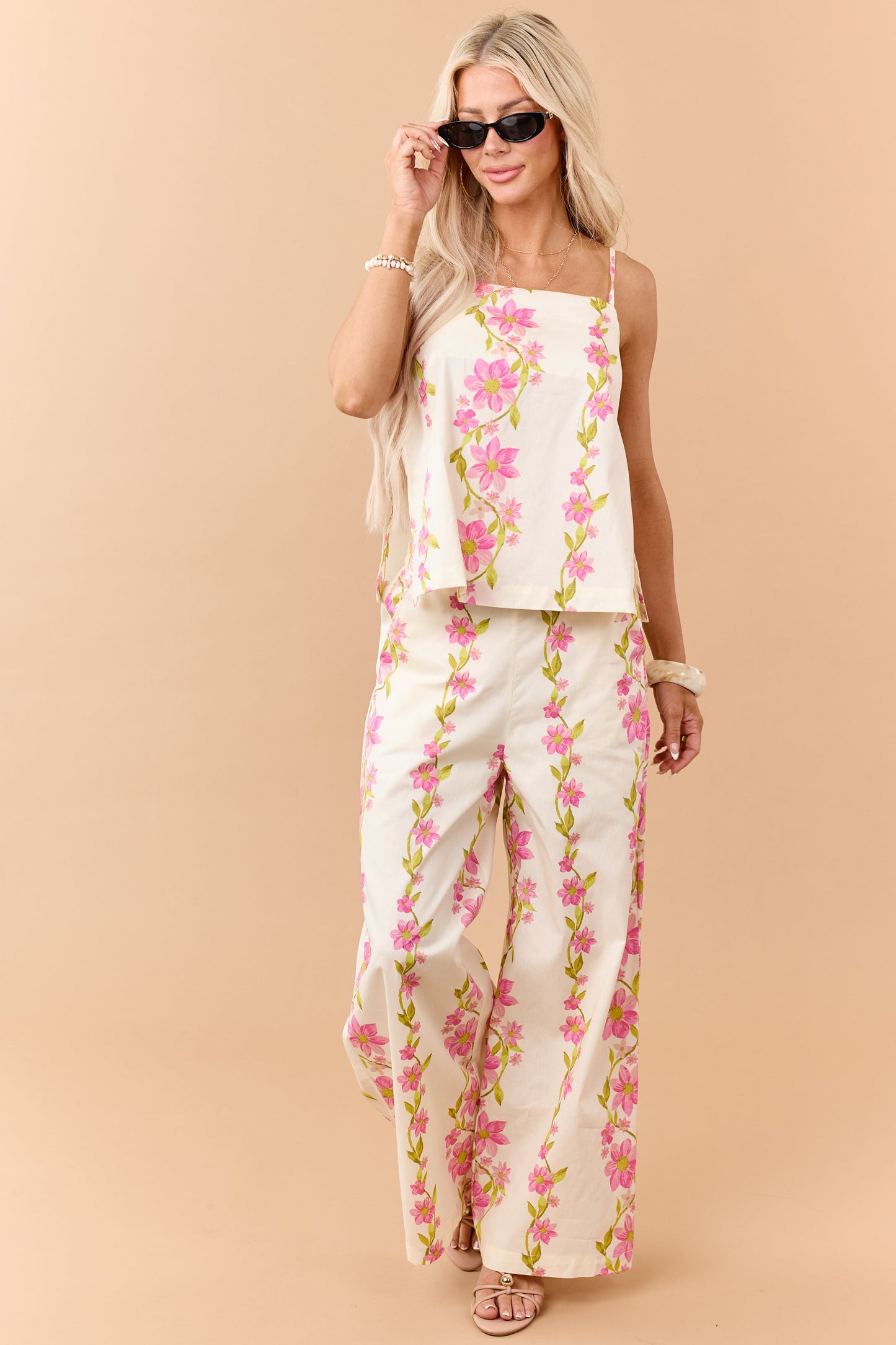 Buttercream Cotton Floral Tank Top and Pants Set