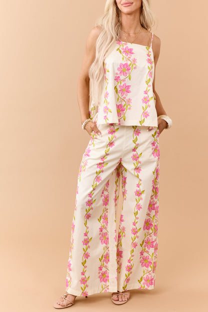 Buttercream Cotton Floral Tank Top and Pants Set