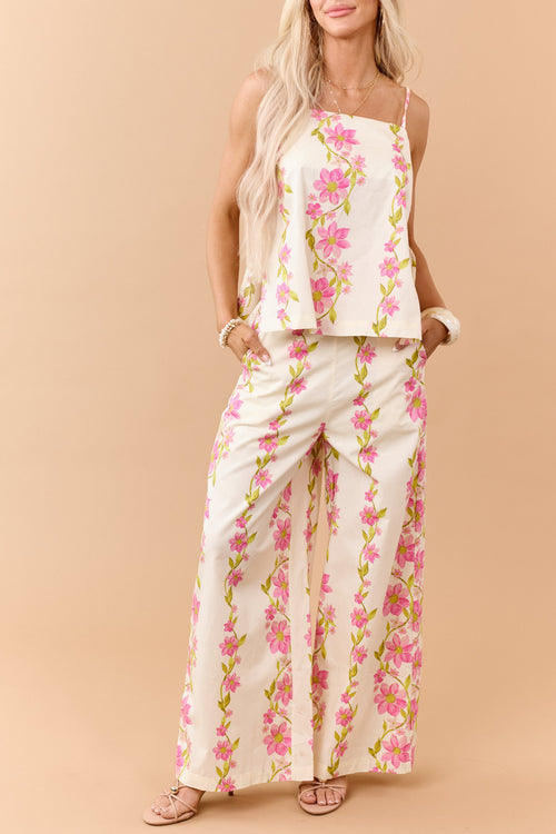 Buttercream Cotton Floral Tank Top and Pants Set