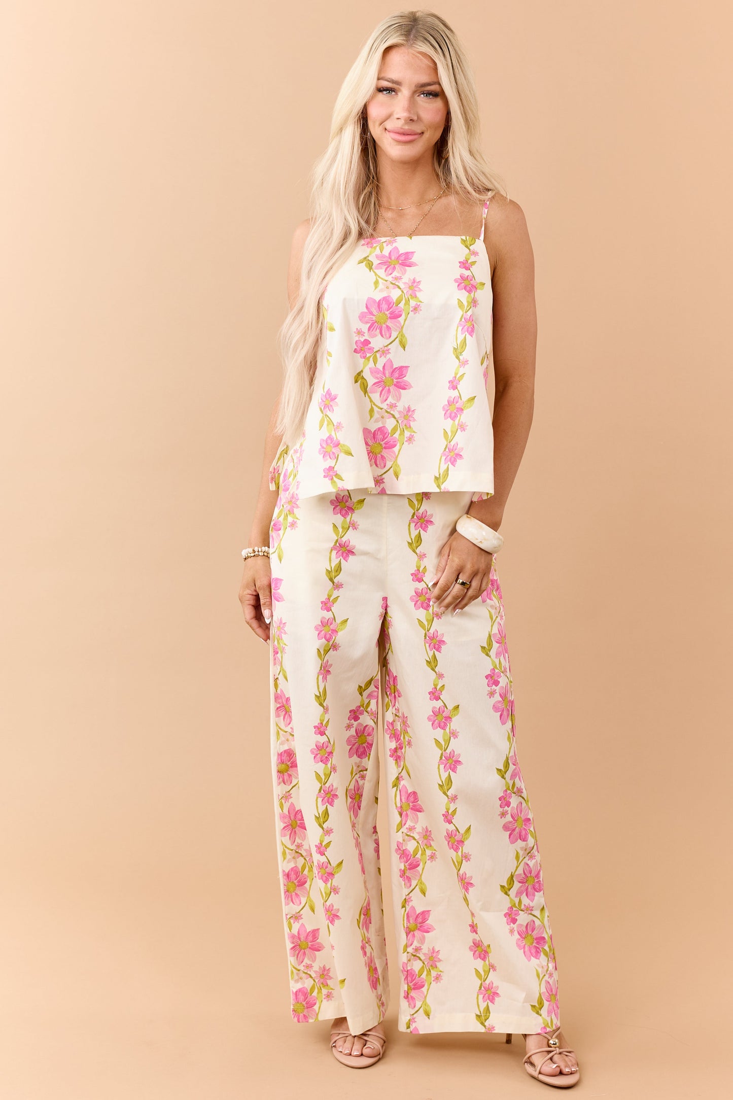 Buttercream Cotton Floral Tank Top and Pants Set