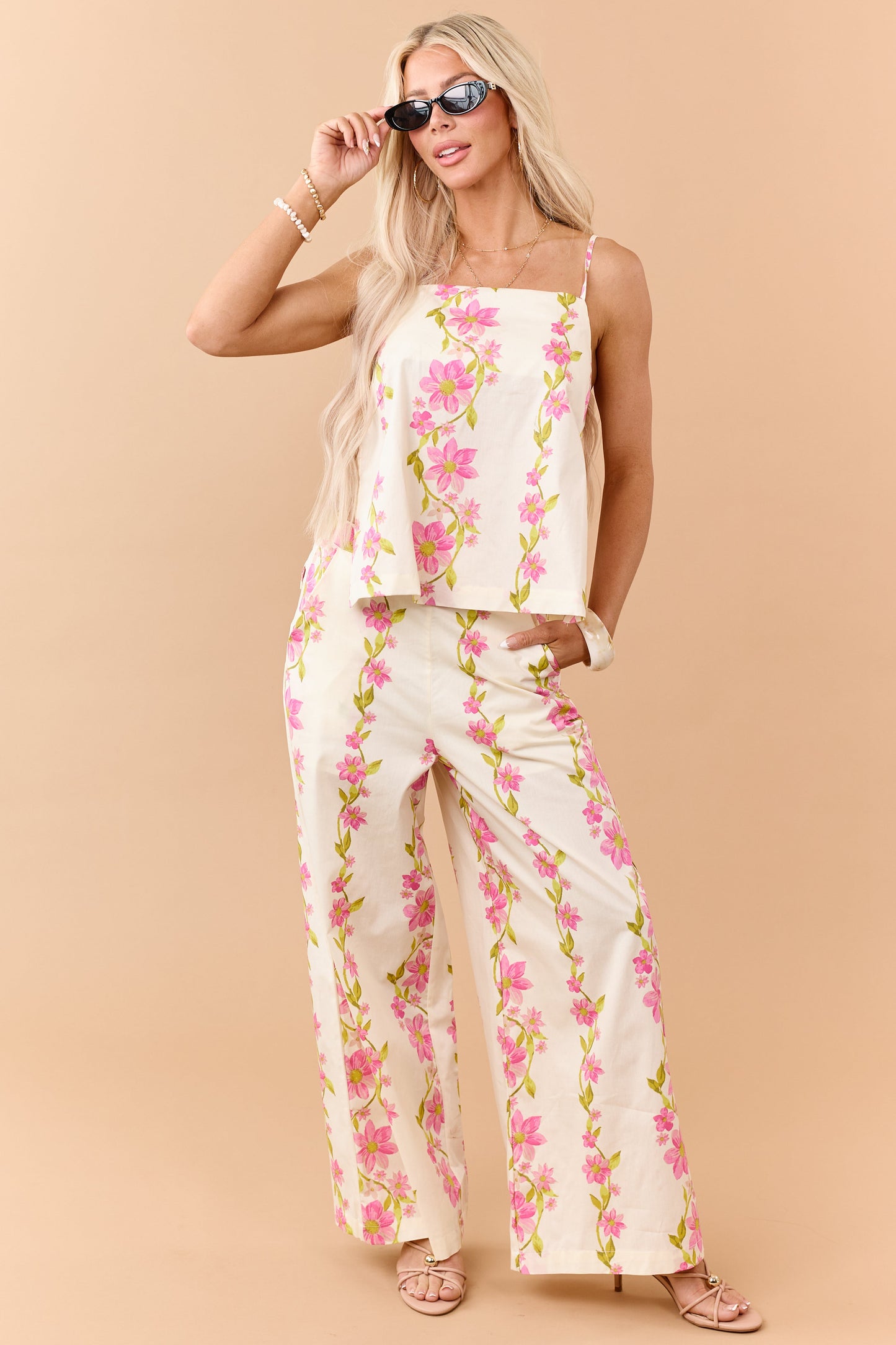Buttercream Cotton Floral Tank Top and Pants Set