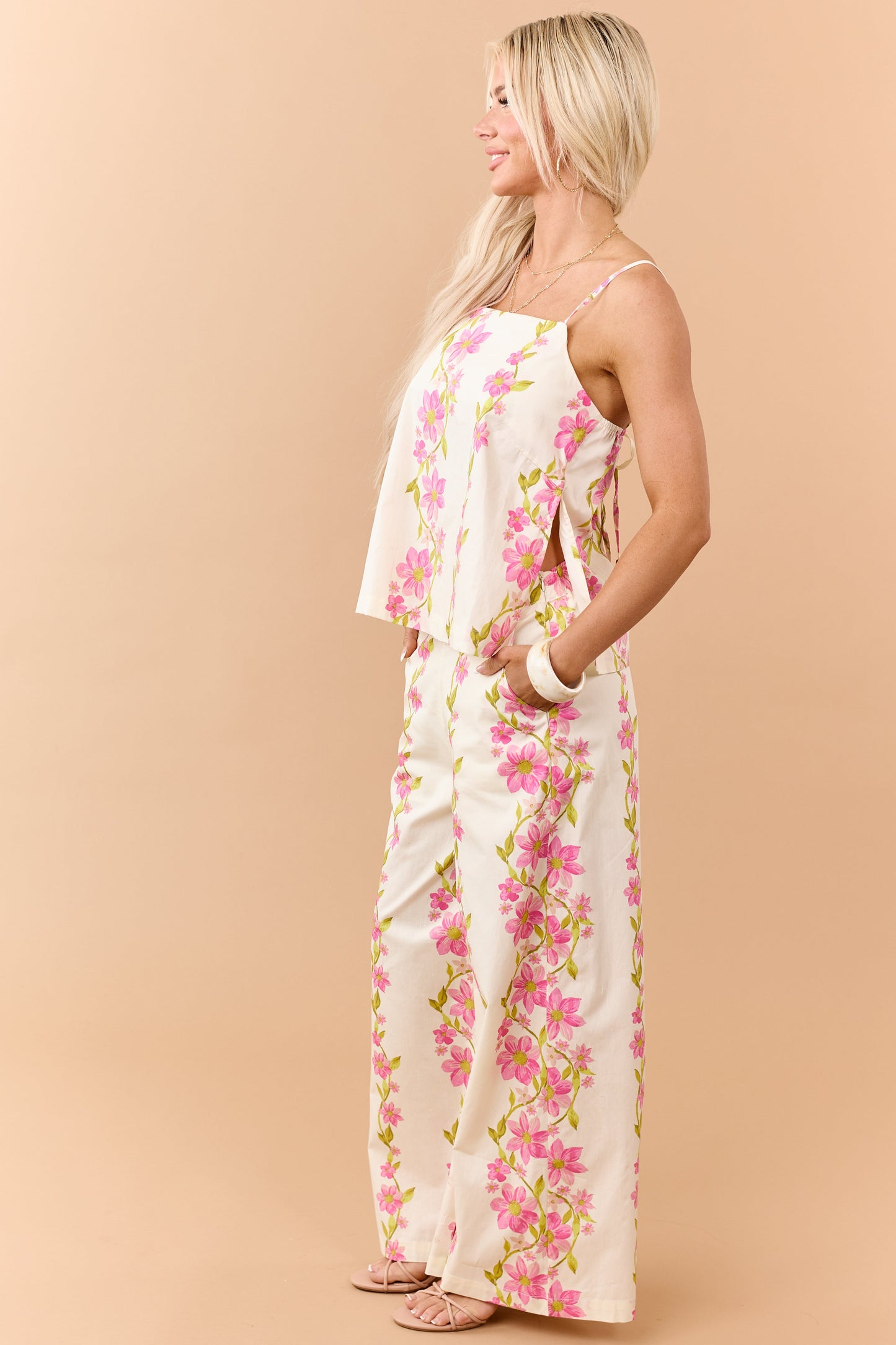 Buttercream Cotton Floral Tank Top and Pants Set