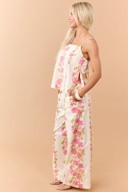 Buttercream Cotton Floral Tank Top and Pants Set