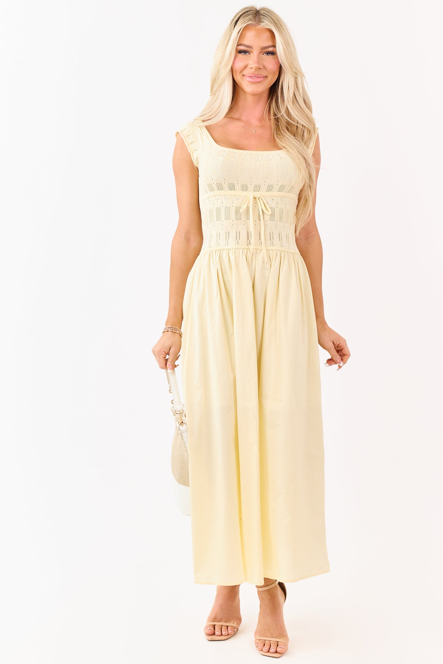 Buttercream Pointelle Knit Cotton Skirt Midi Dress