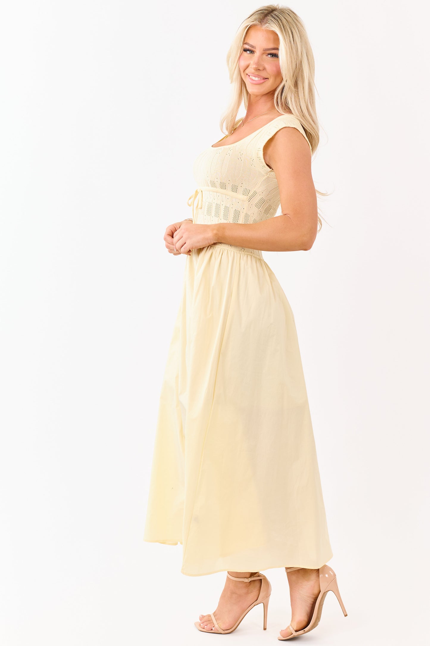 Buttercream Pointelle Knit Cotton Skirt Midi Dress