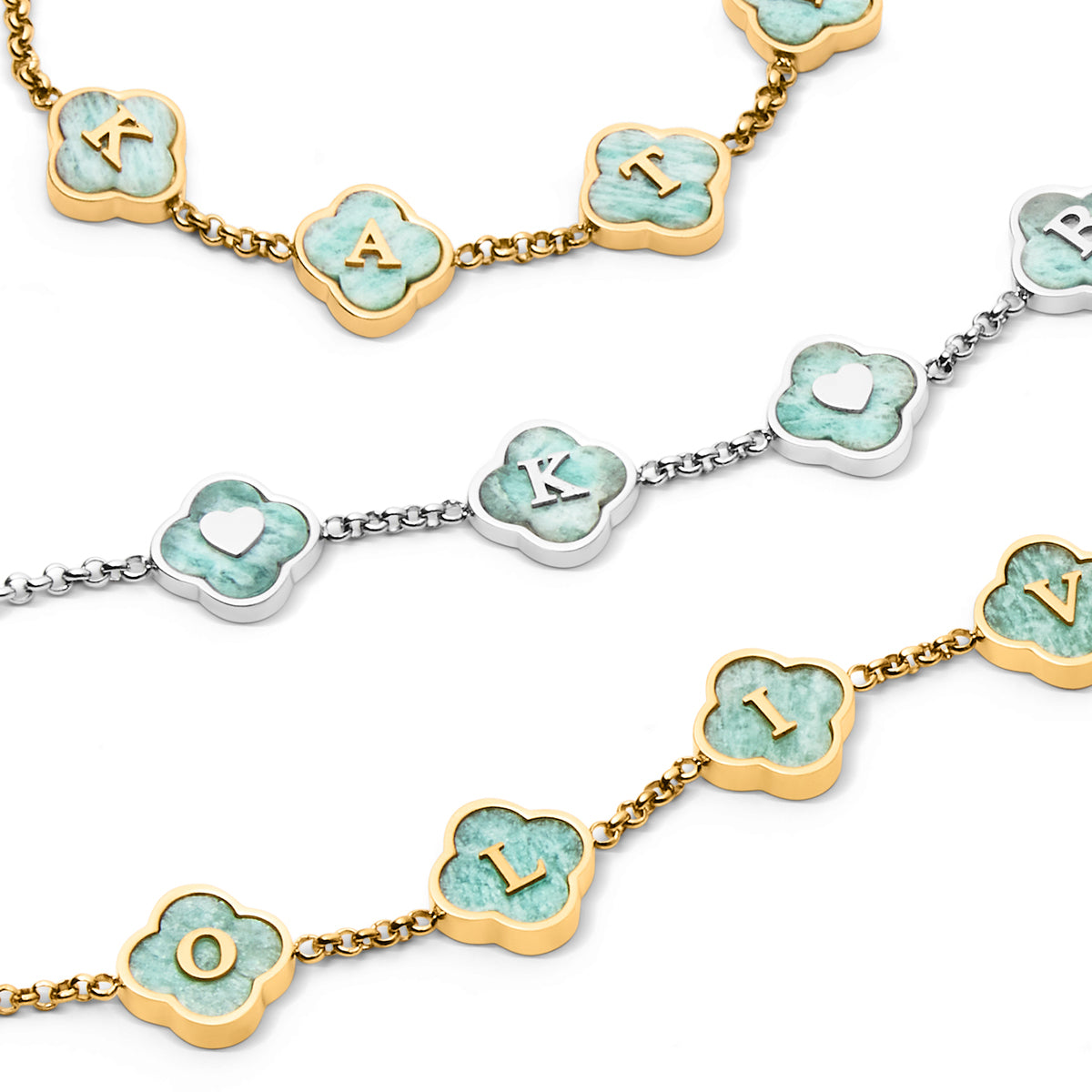 Amazonite Clover Custom Name Necklace (Silver)