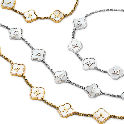 Pearl Clover Custom Name Bracelet (Gold)