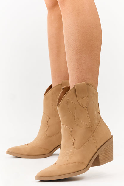 Camel Faux Leather Western Style Short Boots