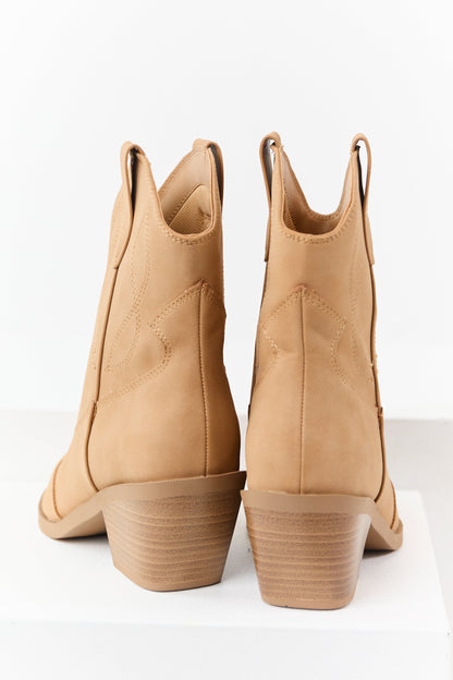 Camel Faux Leather Western Style Short Boots
