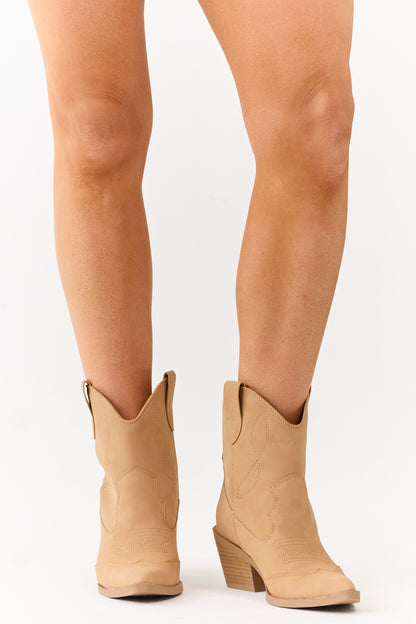 Camel Faux Leather Western Style Short Boots