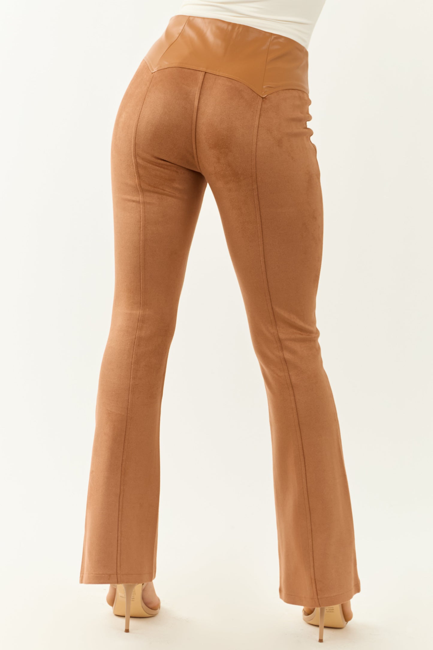 Caramel Faux Suede Lace Up High Rise Flare Pants