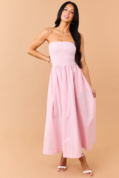 Carnation Strapless Knit Contrast Cotton Maxi Dress