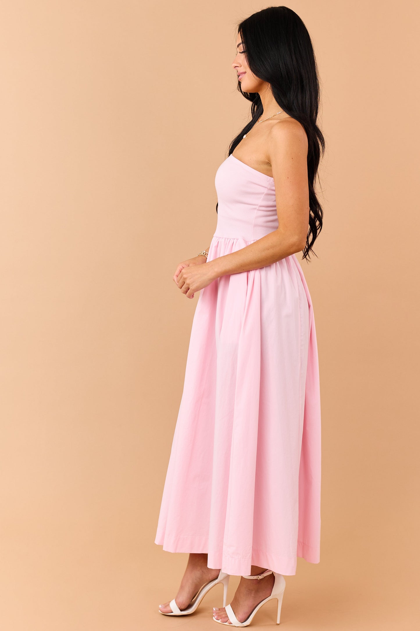 Carnation Strapless Knit Contrast Cotton Maxi Dress