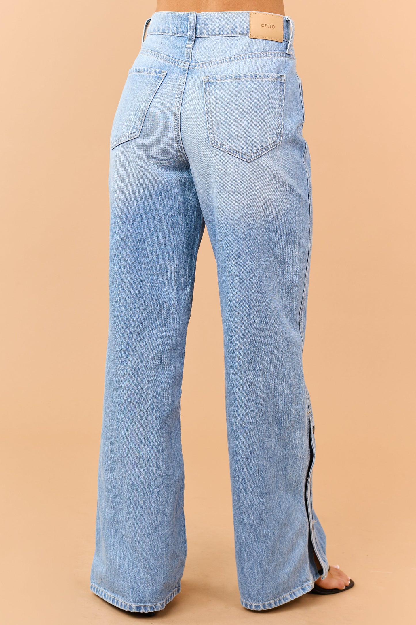 Cello Light Wash Wide Leg Side Button Jeans