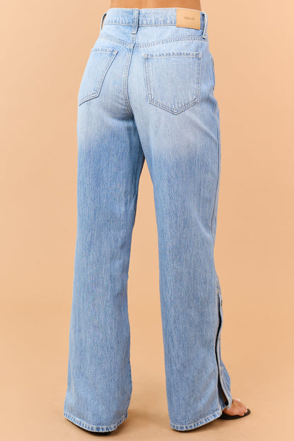 Cello Light Wash Wide Leg Side Button Jeans