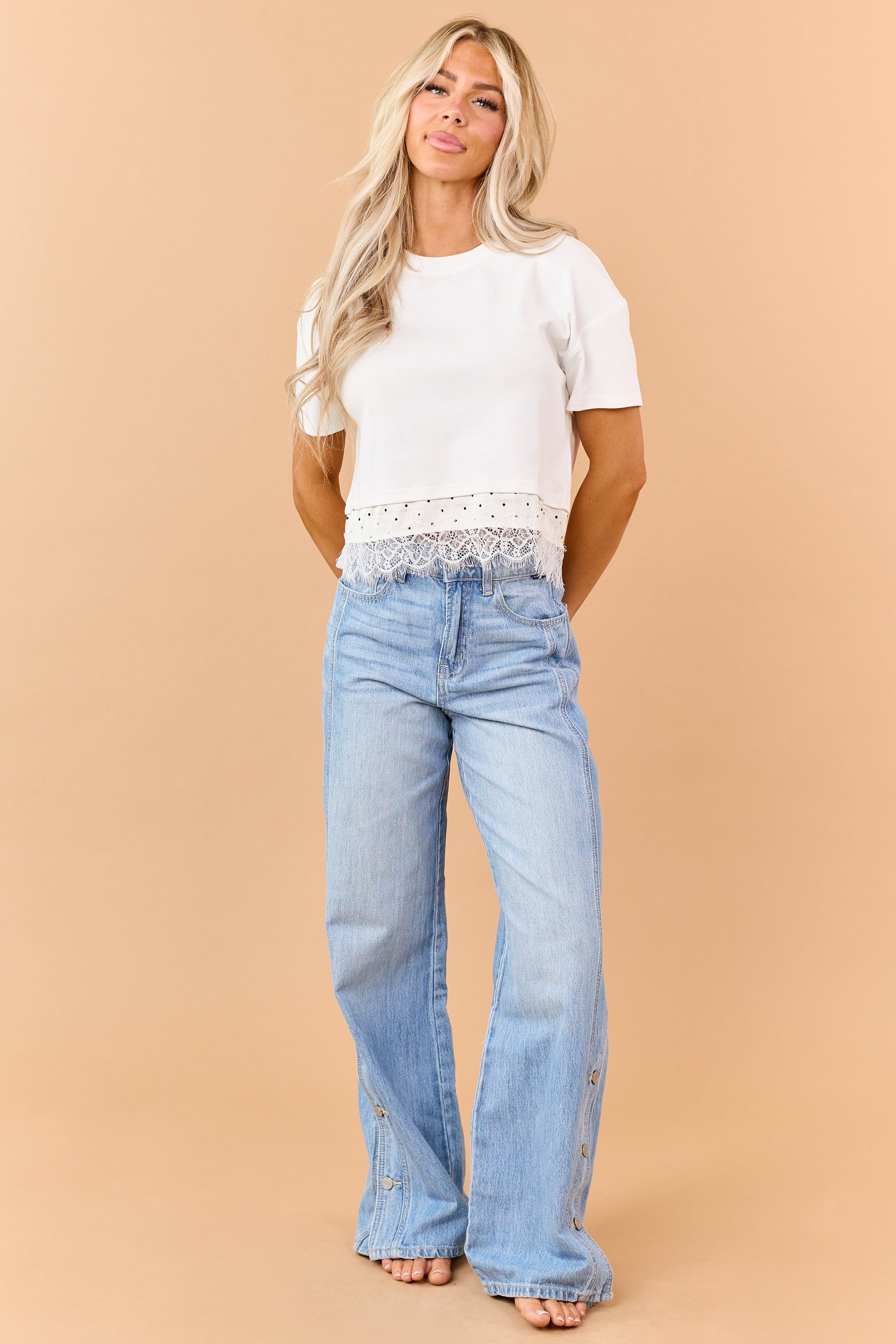 Cello Light Wash Wide Leg Side Button Jeans
