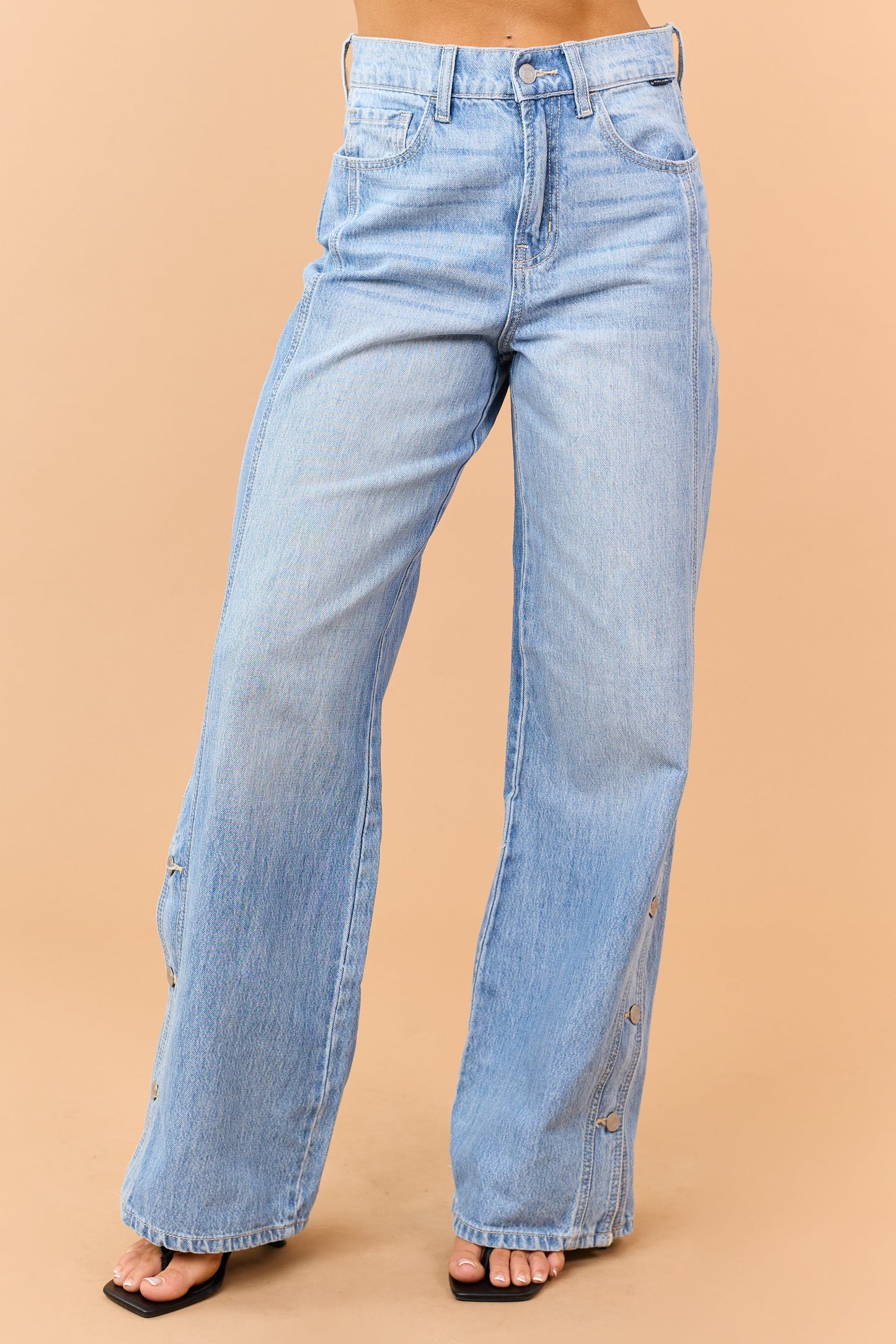 Cello Light Wash Wide Leg Side Button Jeans