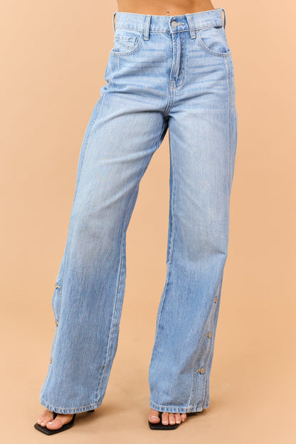 Cello Light Wash Wide Leg Side Button Jeans